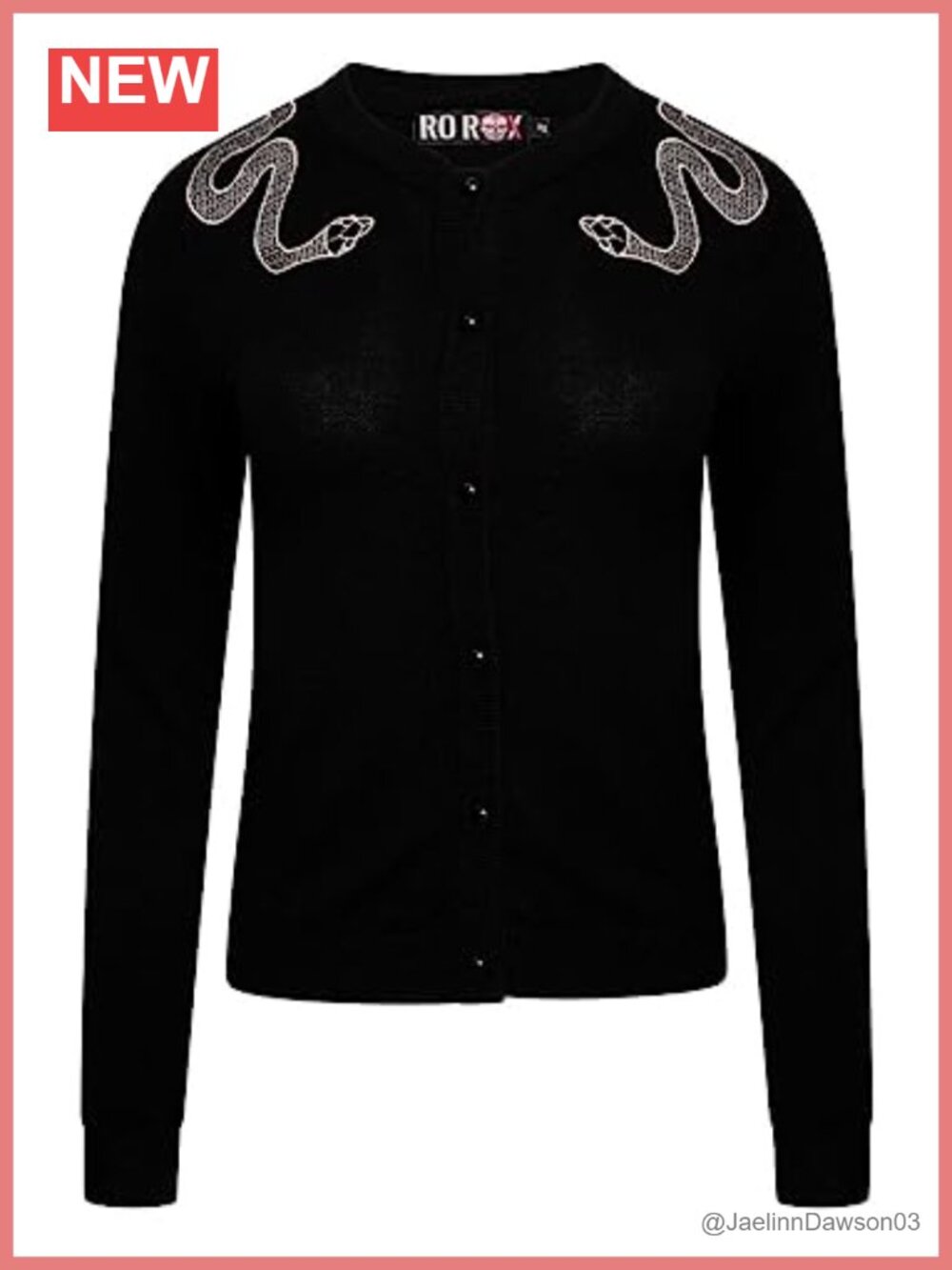 Gothic Snake Embroidered Button-Up Cardigan Knit